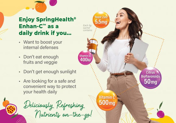 SpringHealth Enhan-C® Mixed Passion Fruit and Orange Juice Drink with Vitamin C, D and Zinc (20 sachets)