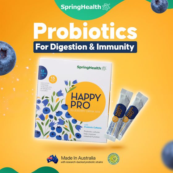 SpringHealth Happy PRO® Blueberry Drink Mix with 15 Billion CFU Probiotics (12 sachets)